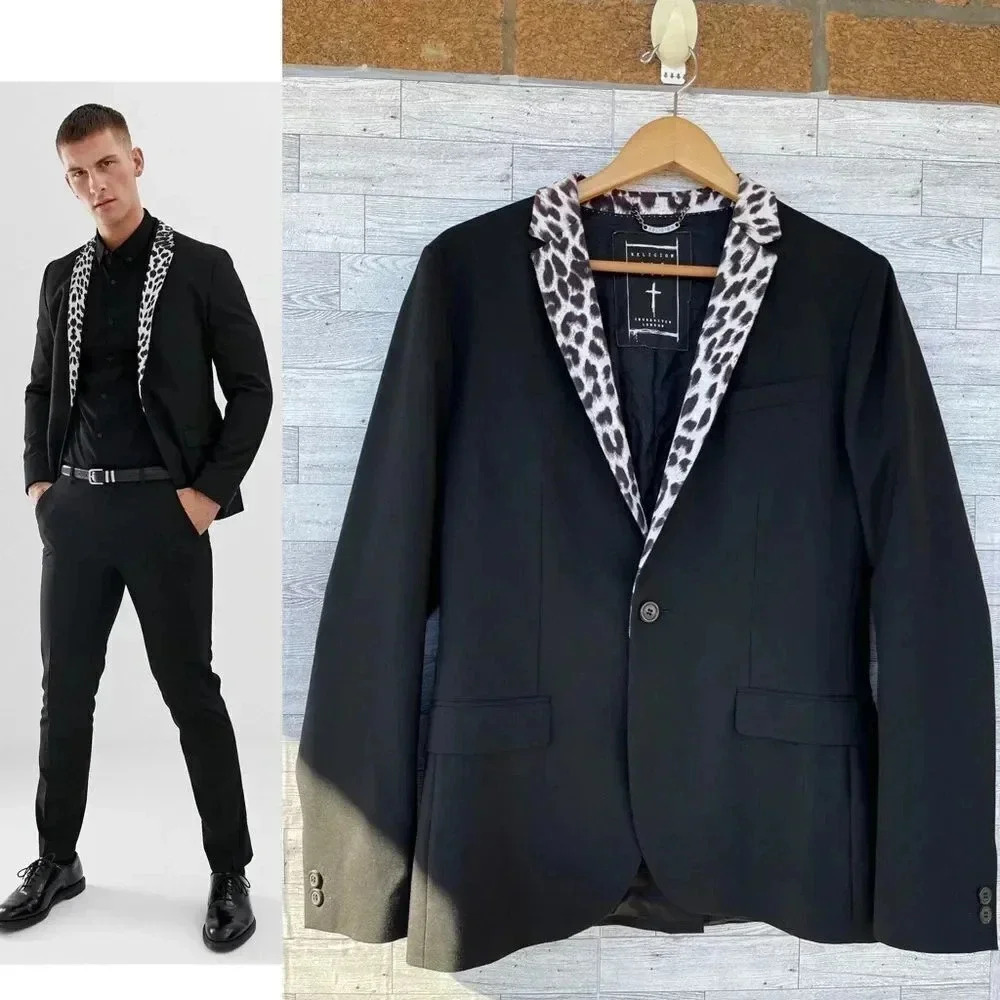 Religion Skinny Blazer With Leopard Lapel size medium